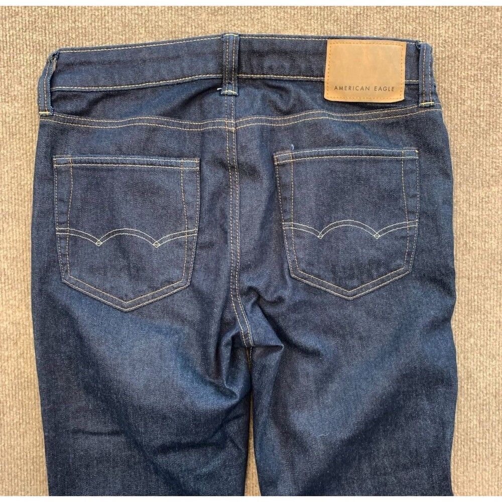 American Eagle Jeans Mens 30x34 Low Rise Skinny Dark Indigo Wash Stretch Denim - Picture 2 of 9